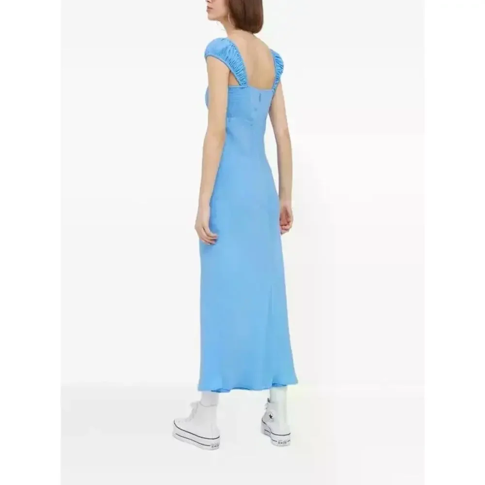 Abercrombie & Fitch Gathered-Sleeve Maxi Dress Light Blue Size S